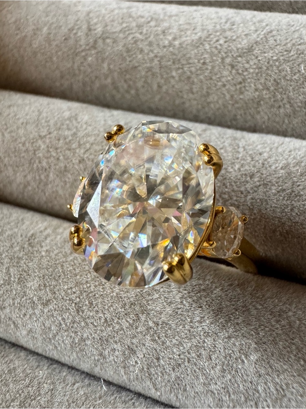 D’Joy Large Oval Moissanite 3-Stone Ring 18K Gold Vermeil 925 Size 8